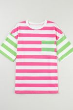 Contrast Striped Round Neck Half Sleeve T-Shirt - Image 2
