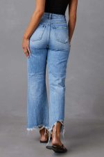 Distressed Raw Hem Jeans with Pockets - Image 2