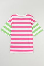 Contrast Striped Round Neck Half Sleeve T-Shirt - Image 3