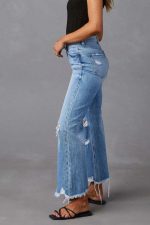 Distressed Raw Hem Jeans with Pockets - Image 3