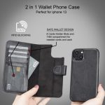 Full Leather Coating Detachable Wallet Case for Apple iPhone 13 Series - Image 45
