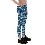 Mens Leggings - Blue Geometric Triangles Leggings - Image 2