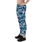 Mens Leggings - Blue Geometric Triangles Leggings - Image 4