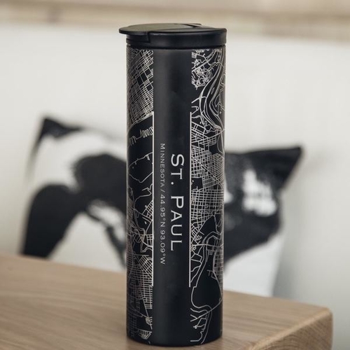 stpaul_minnesota_skinny_midnight_lifestyle.jpg St. Paul - Minnesota Map Tumbler in Matte Black - Image 1
