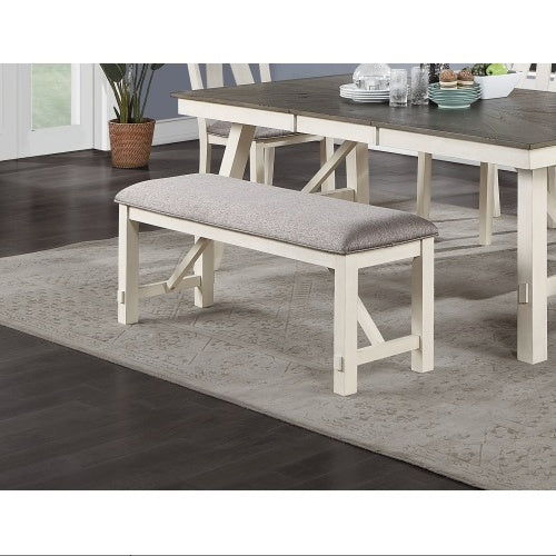 4bd4ff24-291c-432b-9a94-96003e701769.jpg Dining Room Furniture 1x Bench Gray Fabric Cushion Seat White Clean - Image 1