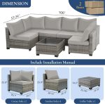 7 Pieces Outdoor Patio Furniture Set, Wicker Sectional Sofa Set Rattan - Image 4