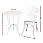 Gardeon Outdoor Furniture Chairs Table 3pc Aluminium Bistro White - Image 2