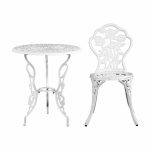 Gardeon Outdoor Furniture Chairs Table 3pc Aluminium Bistro White - Image 3