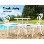 Gardeon Outdoor Furniture Chairs Table 3pc Aluminium Bistro White - Image 9