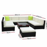 Gardeon 10PC Sofa Set with Storage Cover Outdoor Furniture Wicker - Image 2