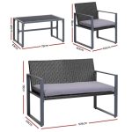 Gardeon 4 PCS Outdoor Sofa Set Rattan Furniture Glass Top Table Chairs