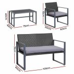 Gardeon 4PC Outdoor Furniture Patio Table Chair Black - Image 2