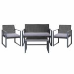 Gardeon 4PC Outdoor Furniture Patio Table Chair Black - Image 3