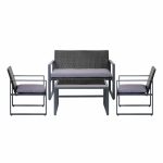 Gardeon 4PC Outdoor Furniture Patio Table Chair Black - Image 4