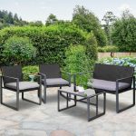 Gardeon 4PC Outdoor Furniture Patio Table Chair Black - Image 8