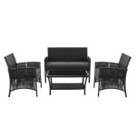 Gardeon Outdoor Furniture Set Wicker Cushion 4pc Black - Image 3