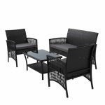 Gardeon Outdoor Furniture Set Wicker Cushion 4pc Black - Image 4