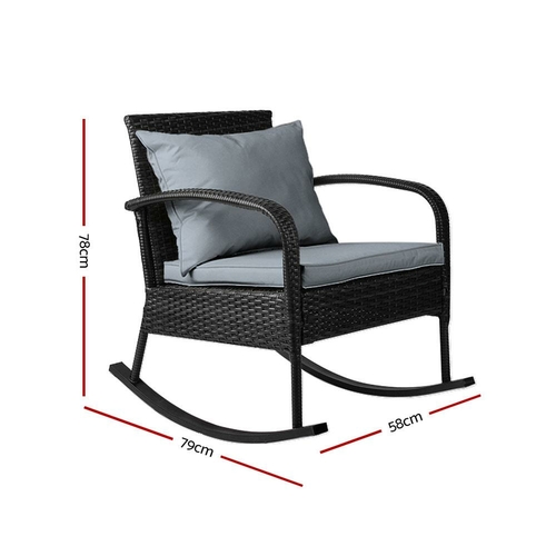 ODF-ROCK-E-CHAIR-BK-01.jpg Gardeon Outdoor Furniture Rocking Chair Wicker Garden Patio Lounge - Image 1
