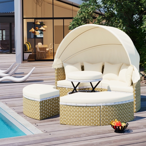 c9c1eb0d2d154d16906af44475ef2db1.jpg Patio Furniture Round Outdoor Sectional Sofa Set Rattan Daybed - Image 1