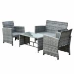 Outsunny 4Pcs Rattan Sofa Set Patio Wicker Furniture Garden Lawn Chair - Image 3
