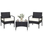 3 Pieces Patio Wicker Rattan Furniture Set with Cushions for Lawn - Image 3
