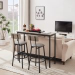 Bar Table Set With 2 Bar Stools PU Soft Seat With Backrest, Grey - Image 2