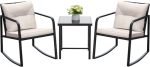 3 Piece Rocking Bistro Set Wicker Patio Outdoor Furniture Porch Chairs