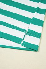 Green Stripe Color Collar Half Buttons T Shirt Top - Image 2