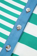 Green Stripe Color Collar Half Buttons T Shirt Top - Image 4