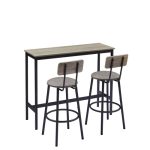 Bar Table Set With 2 Bar Stools PU Soft Seat With Backrest, Grey - Image 9