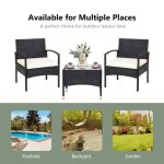 3 Pieces Patio Wicker Rattan Furniture Set with Cushions for Lawn - Image 8