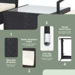 3 Pieces Patio Wicker Rattan Furniture Set with Cushions for Lawn - Image 10