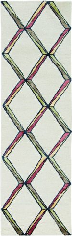 2inches x 8inches Cream or Gold Geometric Diamond Wool Runner Rug - Image 5
