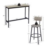 Bar Table Set With 2 Bar Stools PU Soft Seat With Backrest, Grey - Image 5