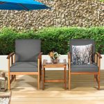 3 Pieces Solid Wood Outdoor Patio Sofa Furniture Set - Image 5