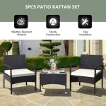3 Pieces Patio Wicker Rattan Furniture Set with Cushions for Lawn - Image 6