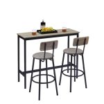 Bar Table Set With 2 Bar Stools PU Soft Seat With Backrest, Grey - Image 3
