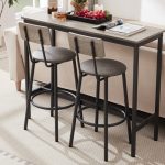 Bar Table Set With 2 Bar Stools PU Soft Seat With Backrest, Grey - Image 7