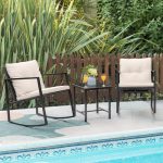 3 Pieces Rocking Wicker Bistro Set, Patio Outdoor Furniture