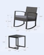 3 Pieces Patio Furniture Set Rocking Bistro Set Outdoor Rattan - Image 7