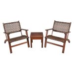 3 Pieces Outdoor Wooden Patio Rattan Furniture Set - Image 3