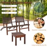 3 Pieces Outdoor Wooden Patio Rattan Furniture Set - Image 5