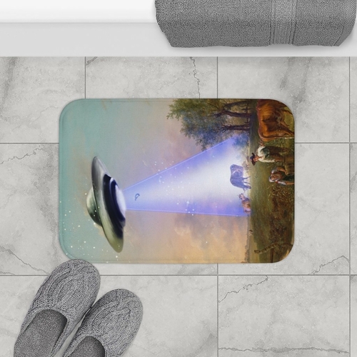 7ced6dc26bced1b5d90933c39f084560.jpg UFO Abducting Cow Bath Mat Home Accents - Image 1