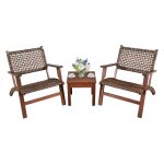 3 Pieces Outdoor Wooden Patio Rattan Furniture Set - Image 7