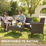 4 Pieces Outdoor Patio Furniture Set, PE Rattan Wicker Chairs Balcony - Image 2