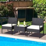 3 Pieces Patio Wicker Rattan Furniture Set with Cushions for Lawn - Image 2
