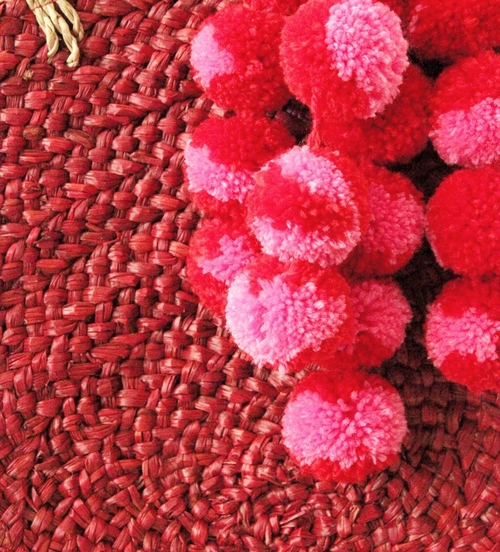 Red Luna Bag - Round Handwoven Straw Tote Bag with - Image 2