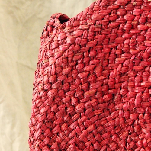Red Luna Bag - Round Handwoven Straw Tote Bag with - Image 3