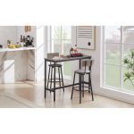 Bar Table Set With 2 Bar Stools PU Soft Seat With Backrest, Grey - Image 4