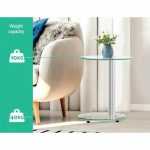 Artiss Side Coffee Table Bedside Furniture Oval Tempered Glass Top 2 - Image 6